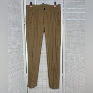Bogner Tan Virgin Wool Blend Straight Leg Tailored Pants Zip Pockets Size 4
